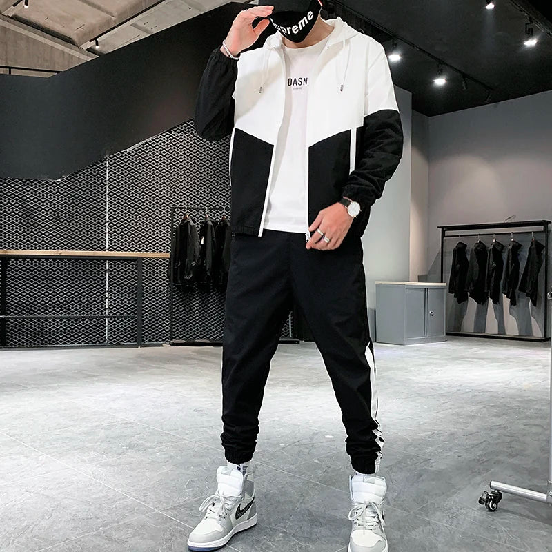 Men’s 2-Piece Tracksuit Set – Hooded Zip Jacket & Joggers for Training, Running, and Daily Wear