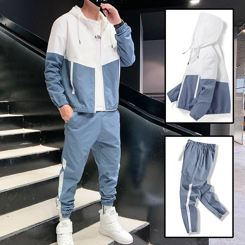 Men’s 2-Piece Tracksuit Set – Hooded Zip Jacket & Joggers for Training, Running, and Daily Wear