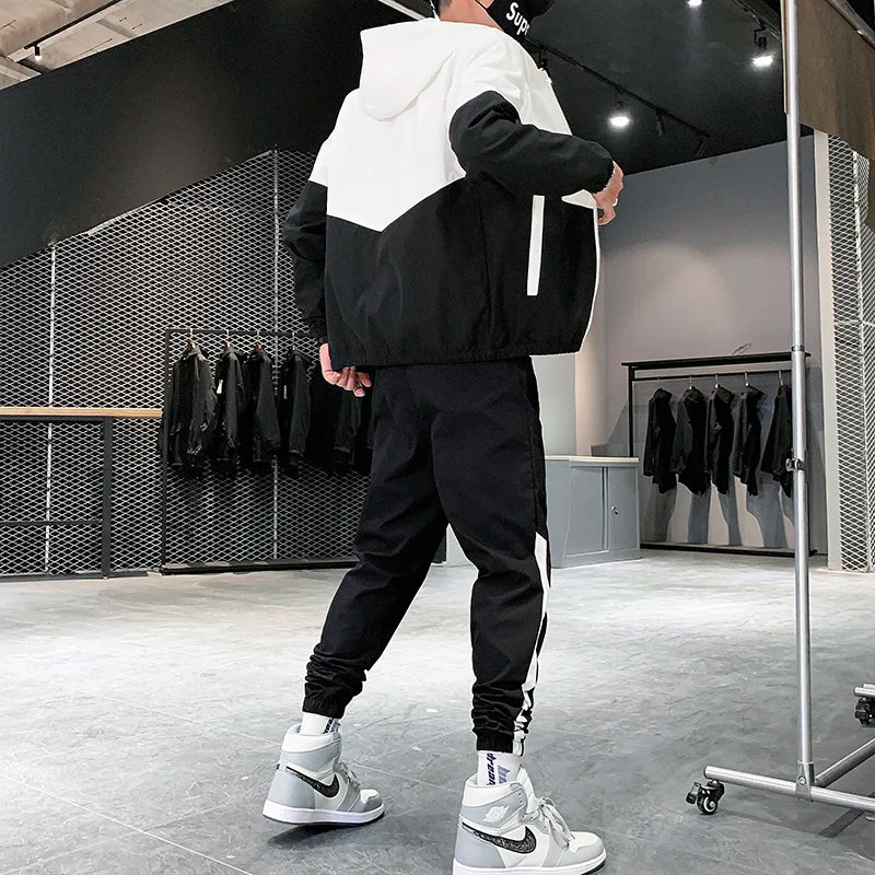 Men’s 2-Piece Tracksuit Set – Hooded Zip Jacket & Joggers for Training, Running, and Daily Wear