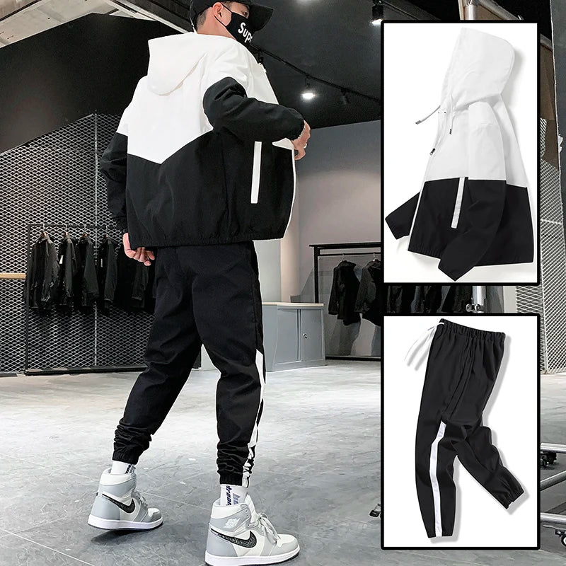 Men’s 2-Piece Tracksuit Set – Hooded Zip Jacket & Joggers for Training, Running, and Daily Wear
