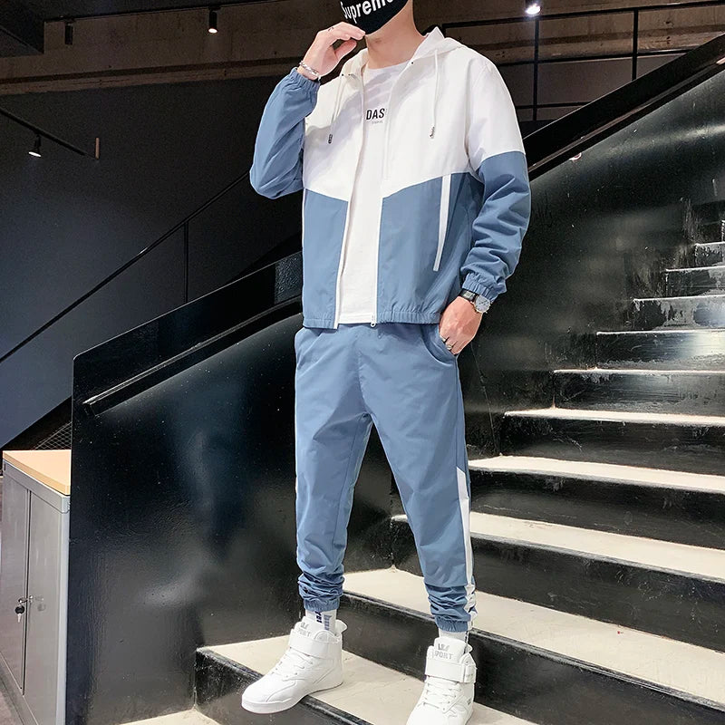 Men’s 2-Piece Tracksuit Set – Hooded Zip Jacket & Joggers for Training, Running, and Daily Wear