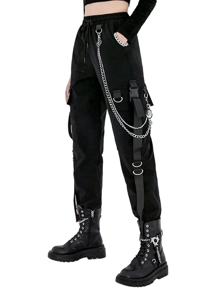 Women's Black Slim Legged Cargo Pants – High-Waist Streetwear Style