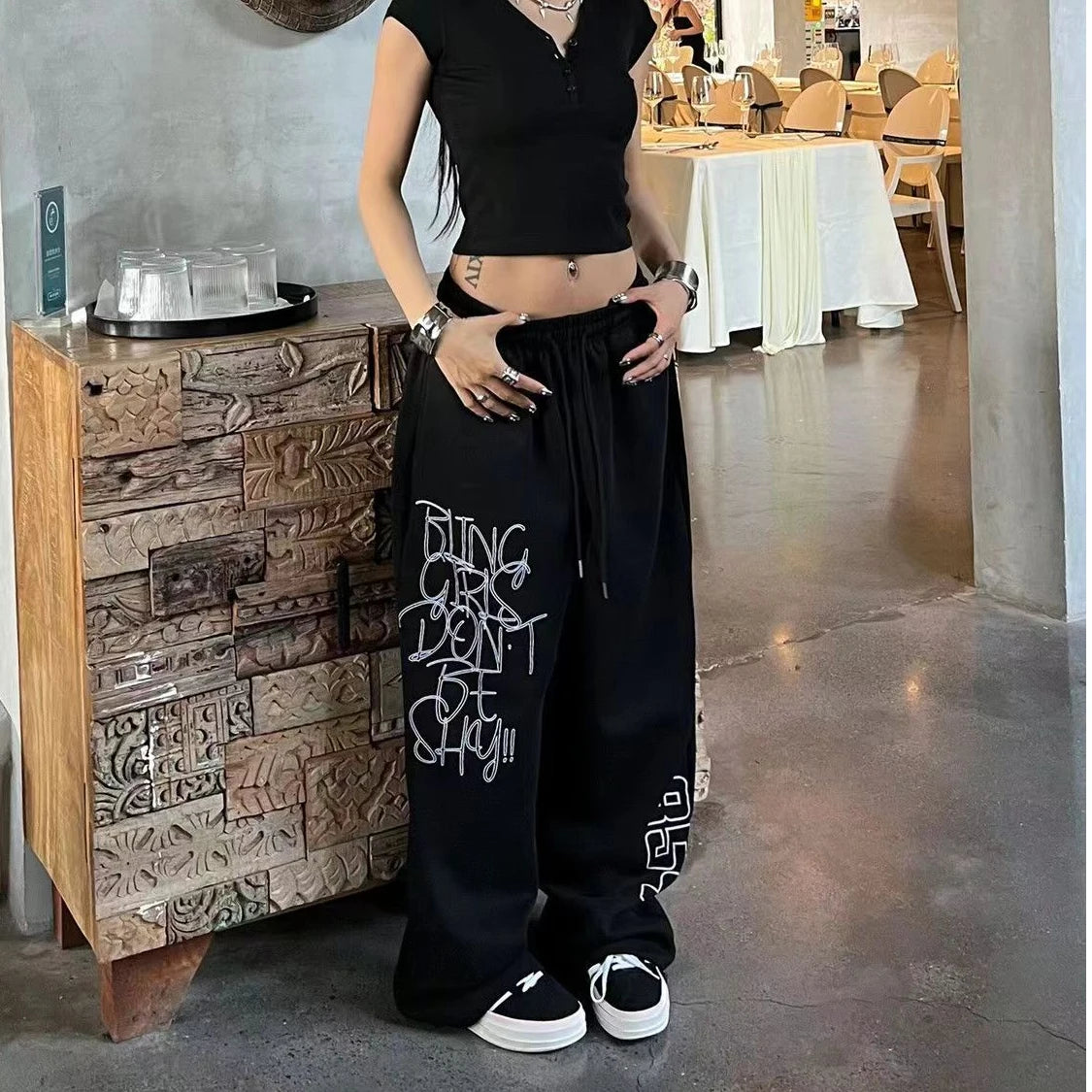 Hip-hop Trendy Wide Leg Women's Pants – High Waist Street Style