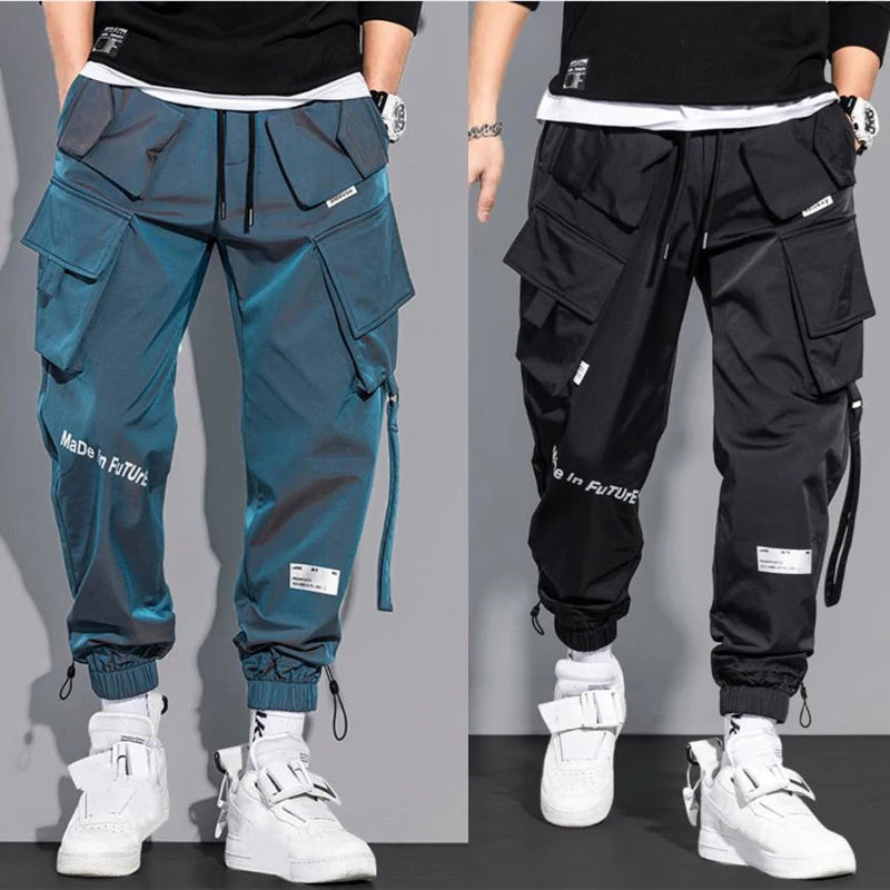 Slim Fit Multi-Pocket Cargo Joggers with Ribbon Detail