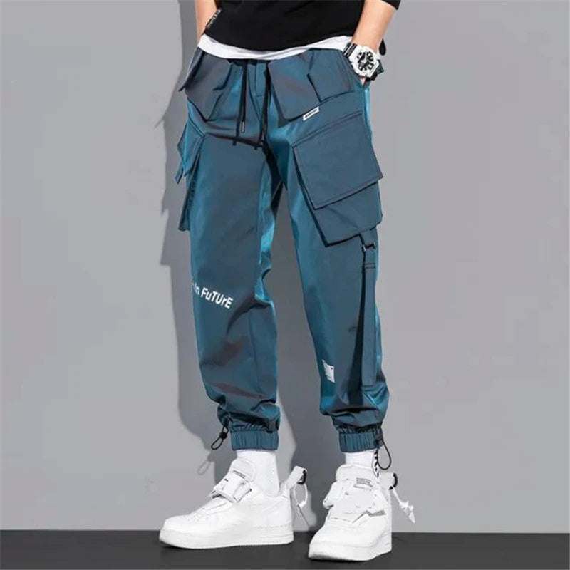 Slim Fit Multi-Pocket Cargo Joggers with Ribbon Detail