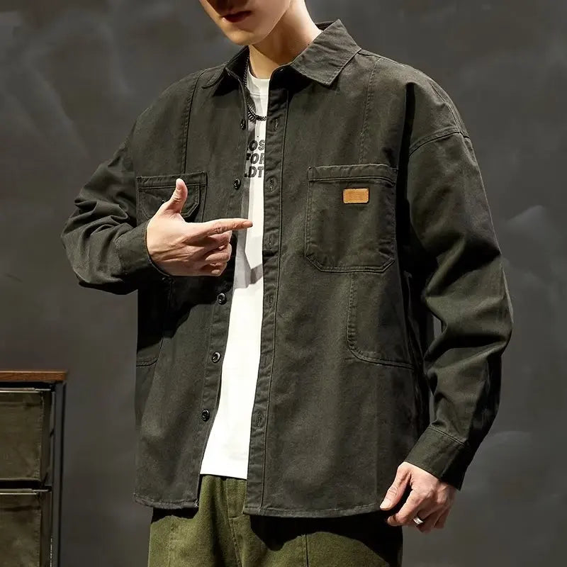 Men's Oversized Cotton Shirt – Classic Safari Style Utility Look