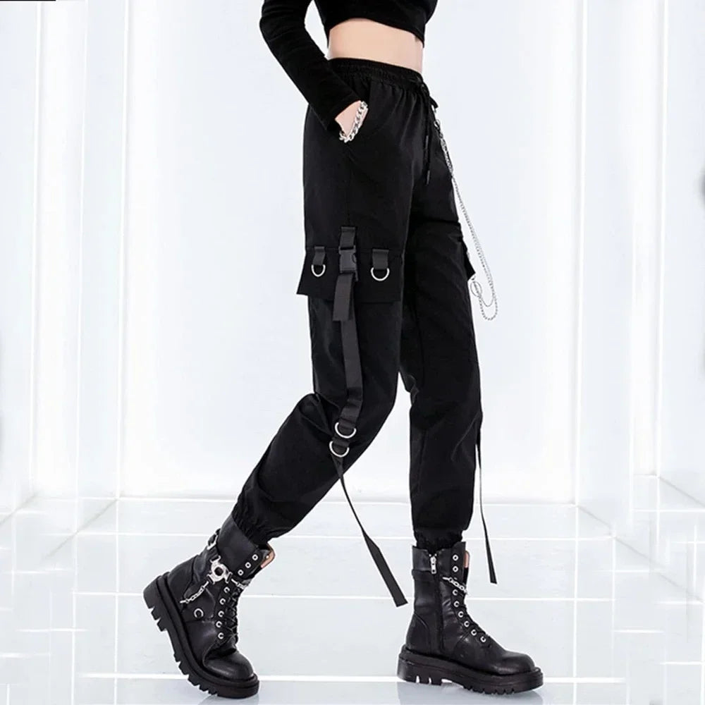 Women's Black Slim Legged Cargo Pants – High-Waist Streetwear Style