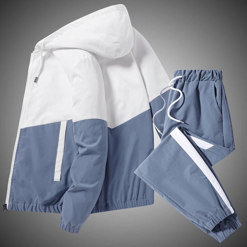 Men’s 2-Piece Tracksuit Set – Hooded Zip Jacket & Joggers for Training, Running, and Daily Wear