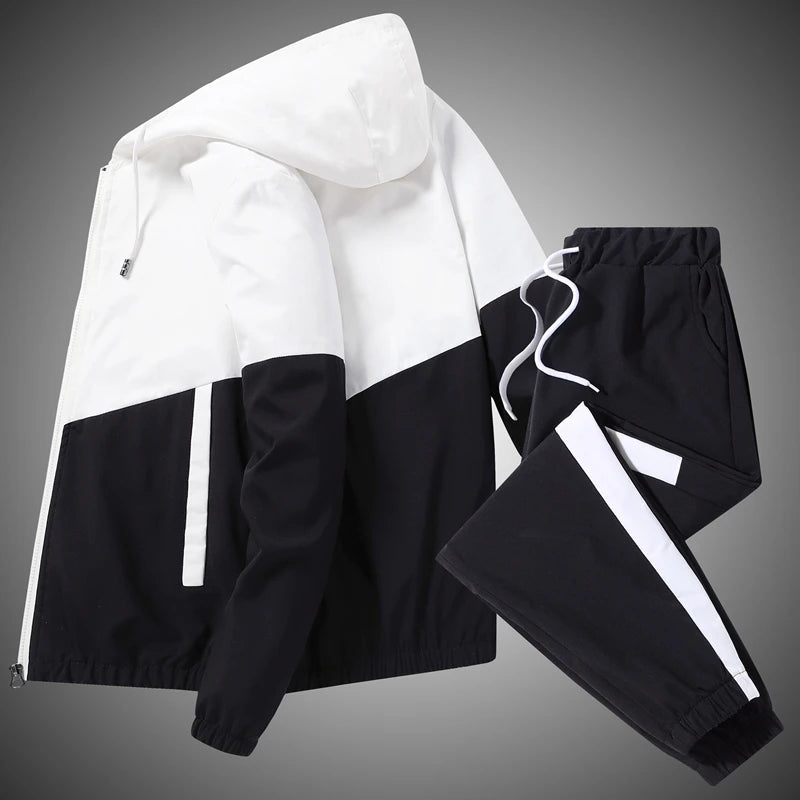 Men’s 2-Piece Tracksuit Set – Hooded Zip Jacket & Joggers for Training, Running, and Daily Wear