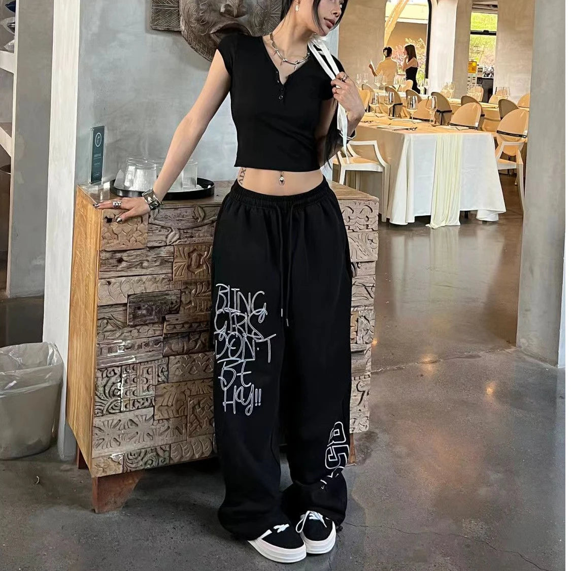 Hip-hop Trendy Wide Leg Women's Pants – High Waist Street Style