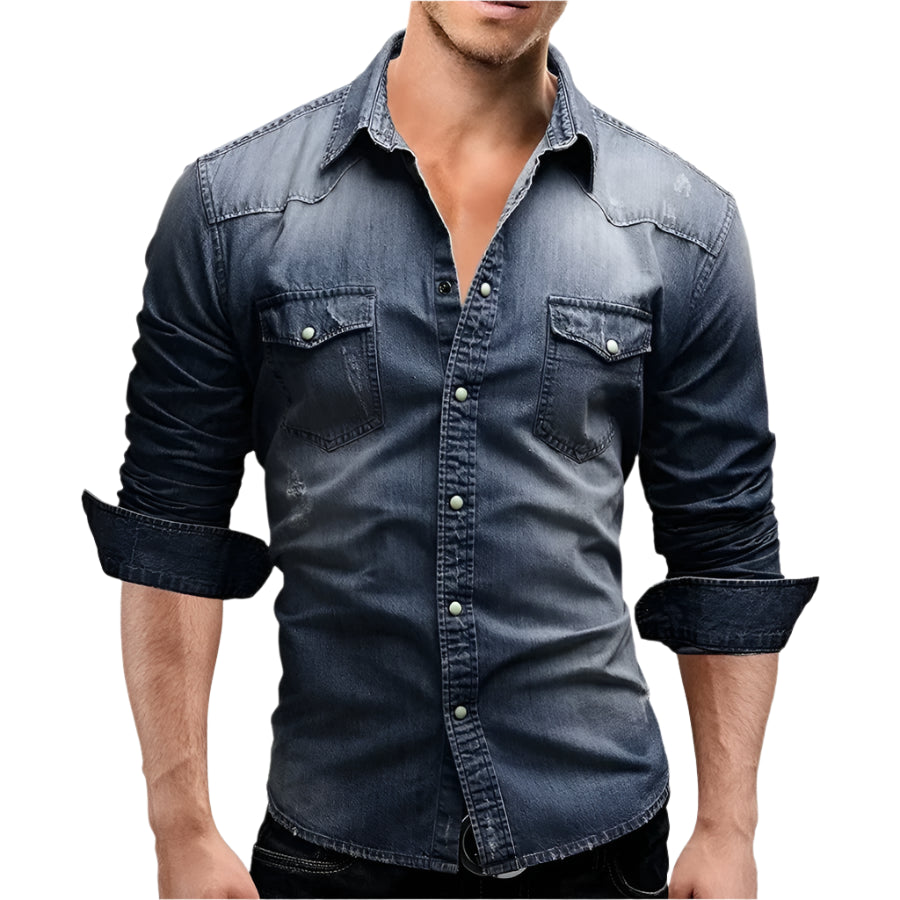 Vintage Street Style Men's Denim Shirt – Short Sleeve Casual Look