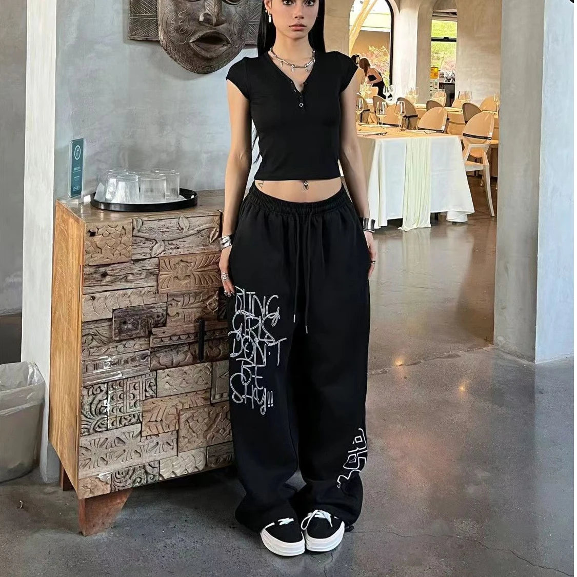 Hip-hop Trendy Wide Leg Women's Pants – High Waist Street Style