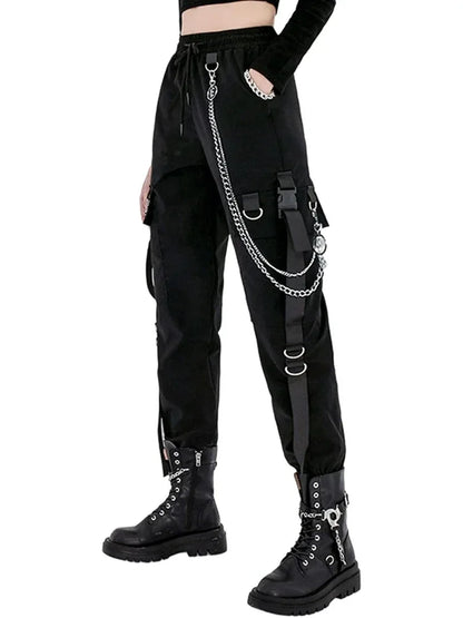 Women's Black Slim Legged Cargo Pants – High-Waist Streetwear Style