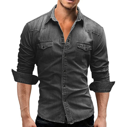 Vintage Street Style Men's Denim Shirt – Short Sleeve Casual Look