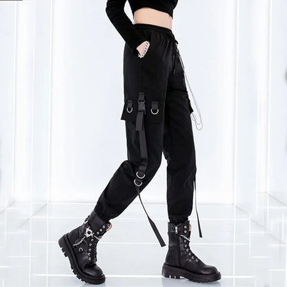 Women's Black Slim Legged Cargo Pants – High-Waist Streetwear Style