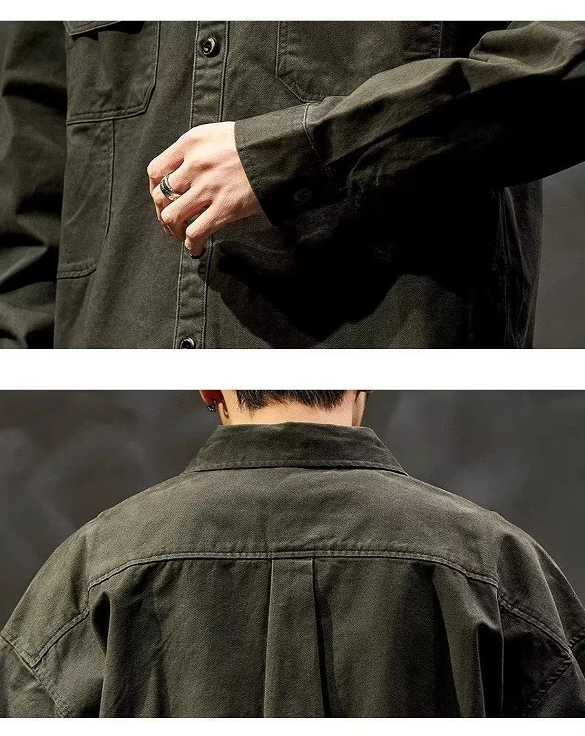 Men's Oversized Cotton Shirt – Classic Safari Style Utility Look